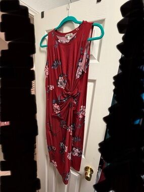 Nine Britton Red Floral Twist-Front Dress